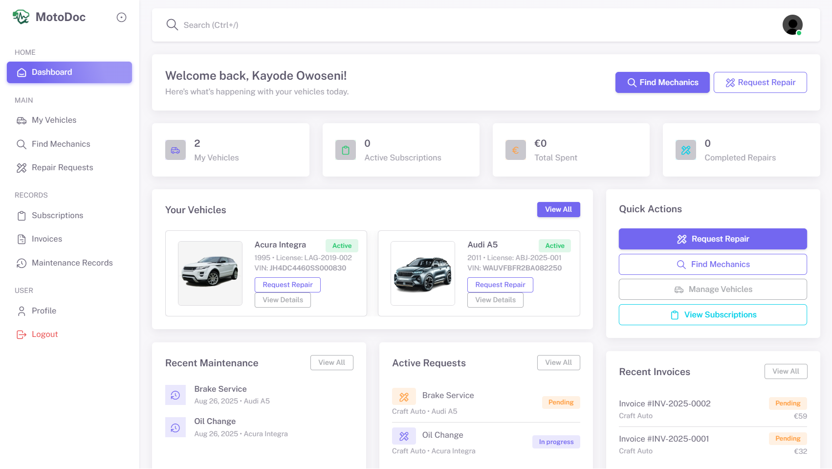 MotoDoc Dashboard
